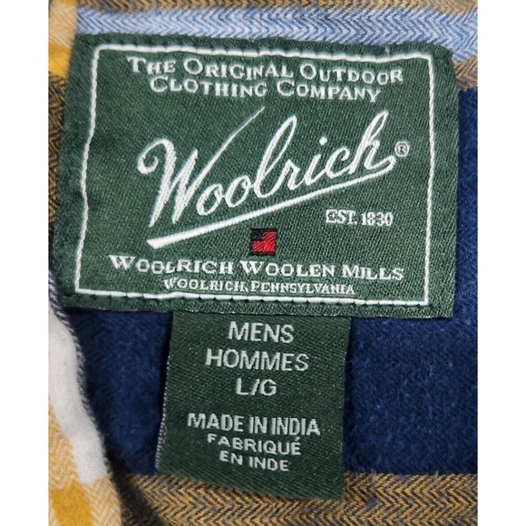 Woolrich Mens Large Long Sleeve Button Down Blue Plaid 100% Organic Cotton Shirt - Picture 4 of 7